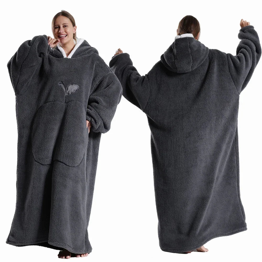 Coperta Indossabile con Cappuccio Sherpa Maniche e Tasca 140cm
