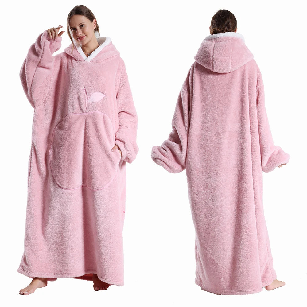 Coperta Indossabile con Cappuccio Sherpa Maniche e Tasca 140cm