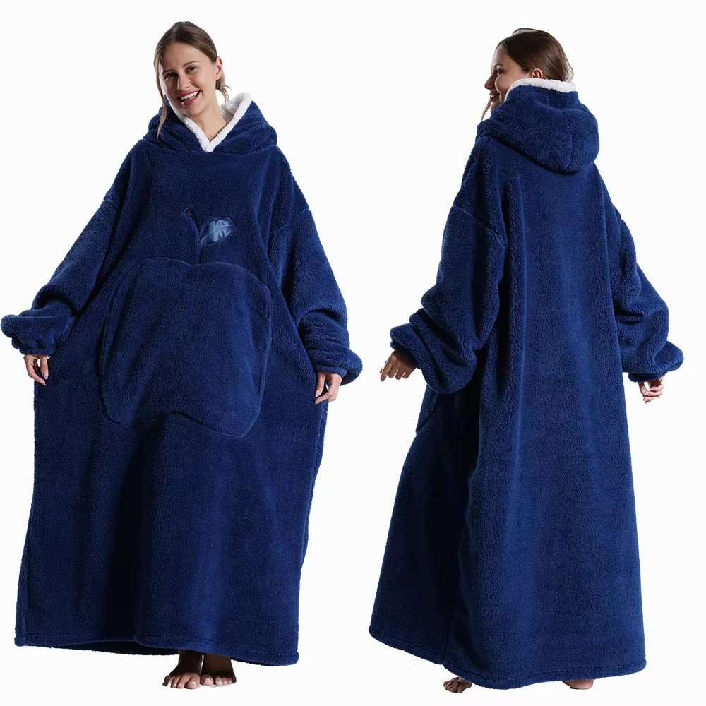 Coperta Indossabile con Cappuccio Sherpa Maniche e Tasca 140cm