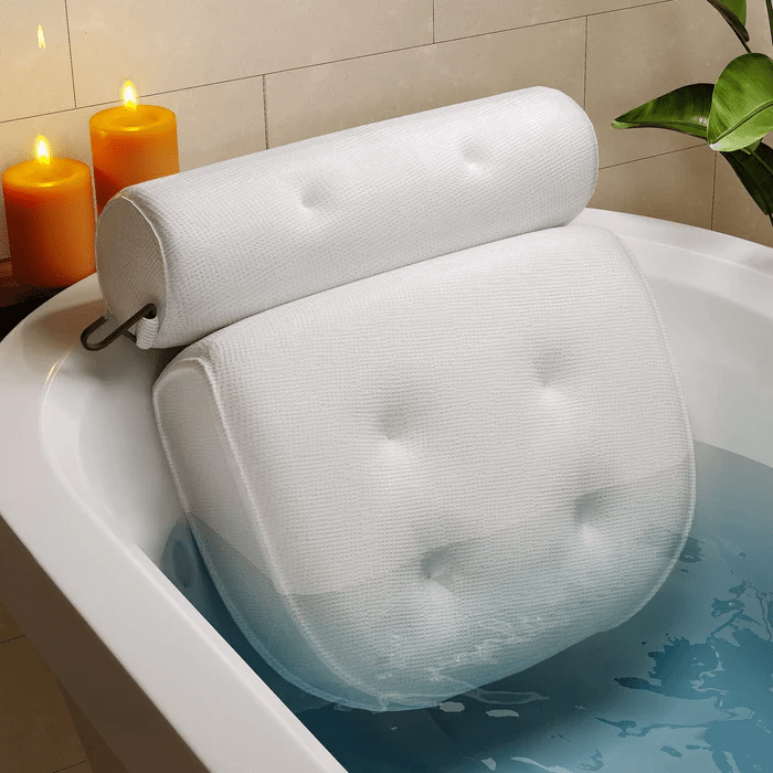 Cuscino da Bagno in Rete con Ventose, Supporto Collo e Schiena