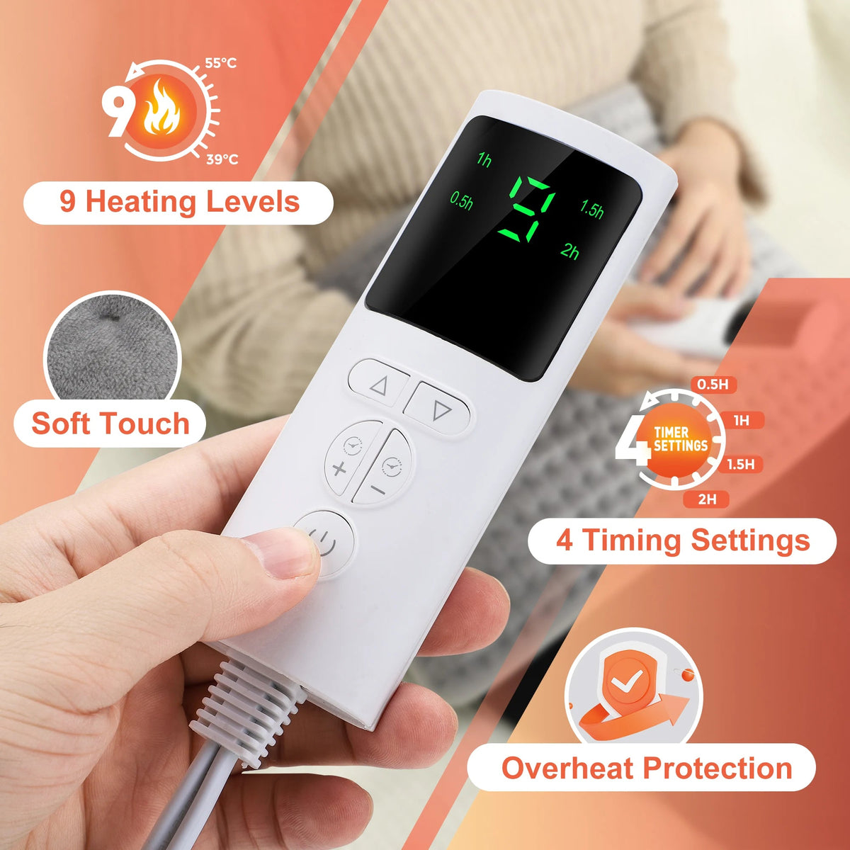 Cuscino Termico Elettrico Regolabile con Timer per Schiena e Collo