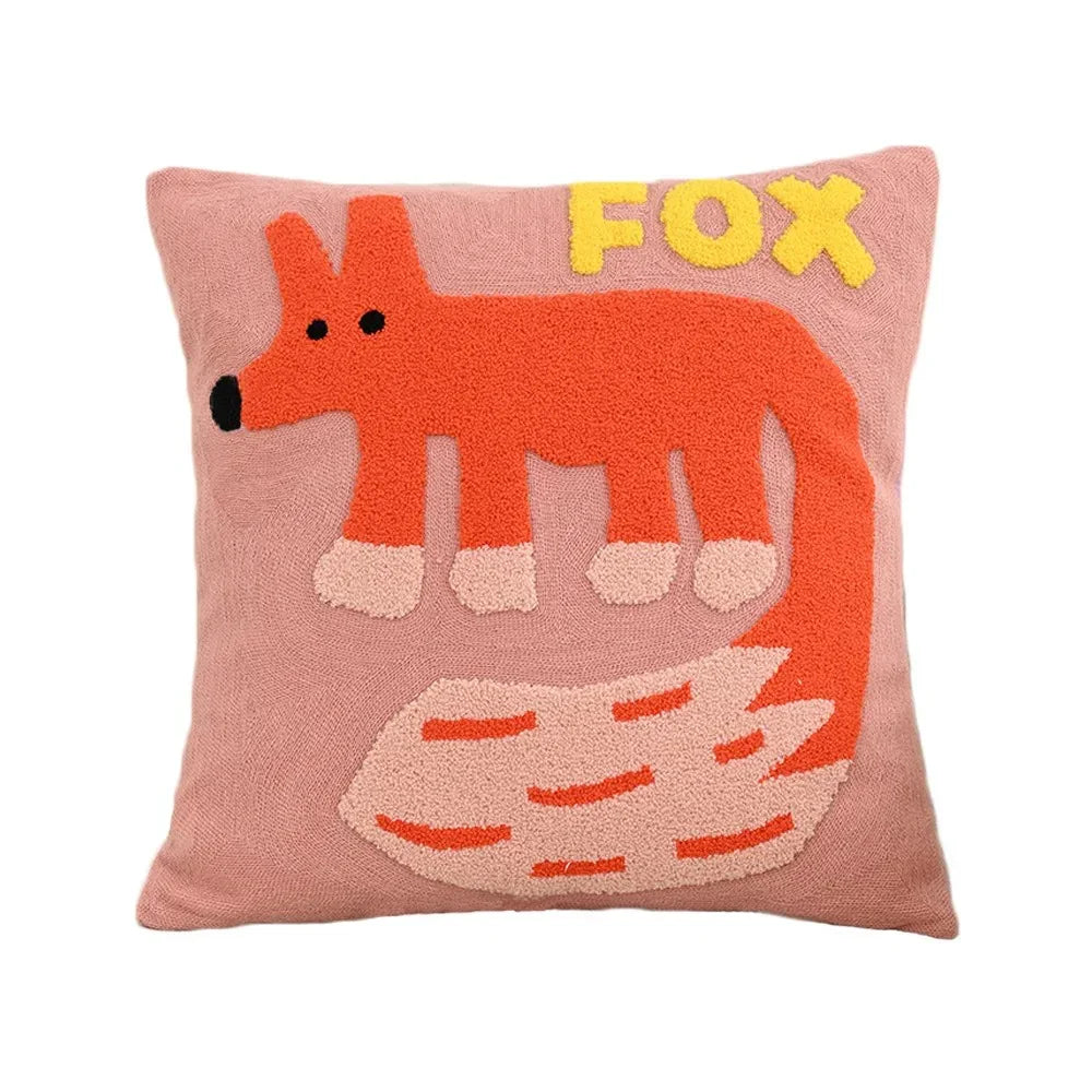 Federa Cuscino Ricamata Animali Nordici per Divano 45x45 cm