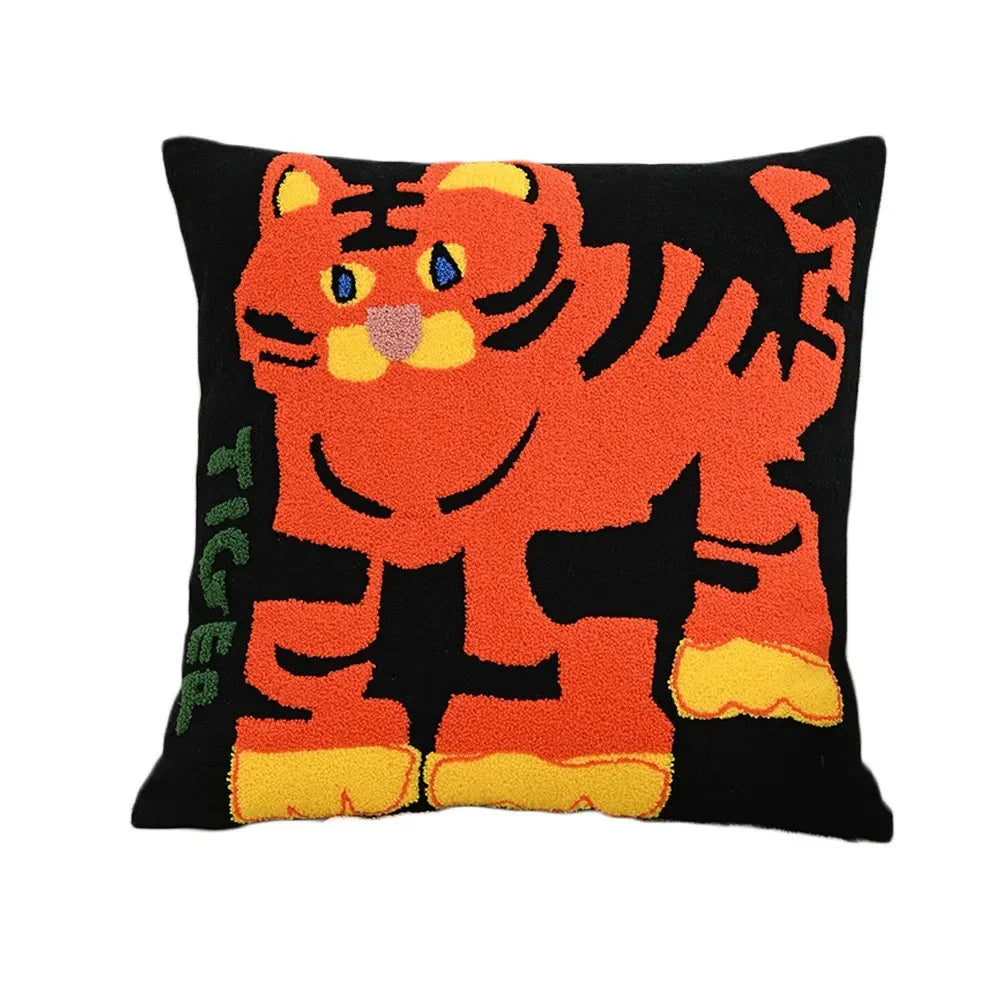 Federa Cuscino Ricamata Animali Nordici per Divano 45x45 cm