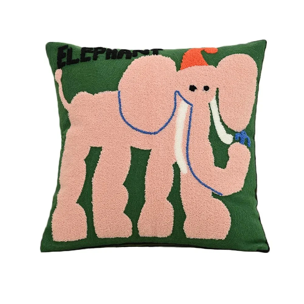 Federa Cuscino Ricamata Animali Nordici per Divano 45x45 cm