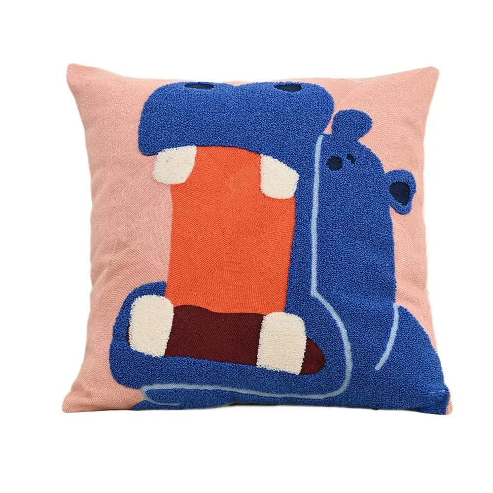 Federa Cuscino Ricamata Animali Nordici per Divano 45x45 cm