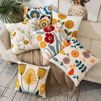 Federa Ricamata in Cotone Canvas con Motivo Floreale Country