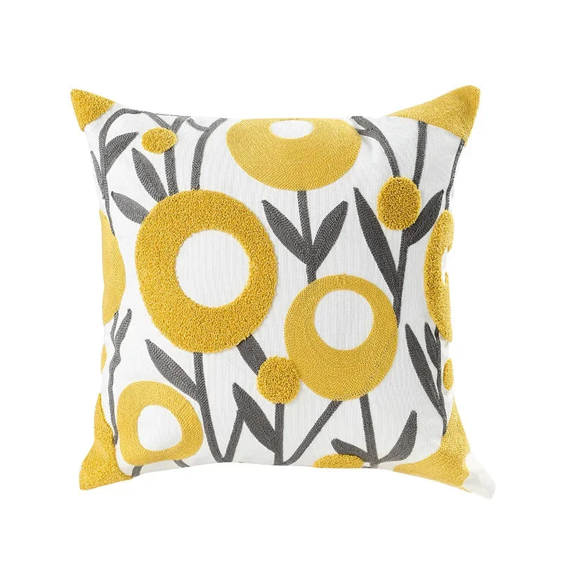 Federa Ricamata in Cotone Canvas con Motivo Floreale Country