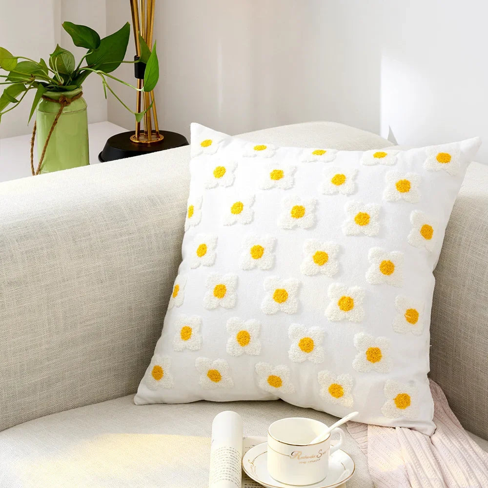 Federa Ricamata in Cotone Canvas con Motivo Floreale Country