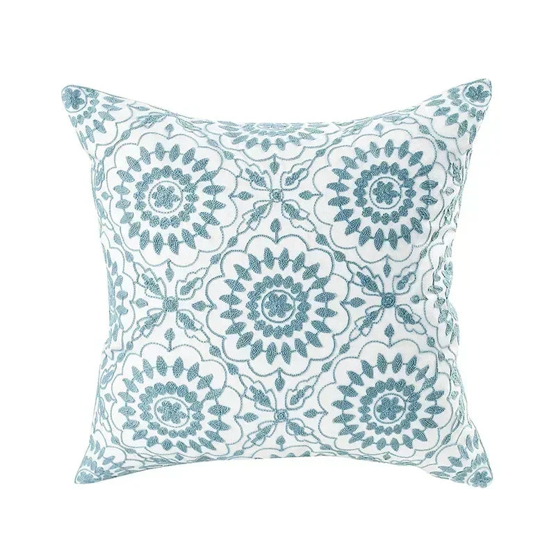 Federa Ricamata in Cotone Canvas con Motivo Floreale Country