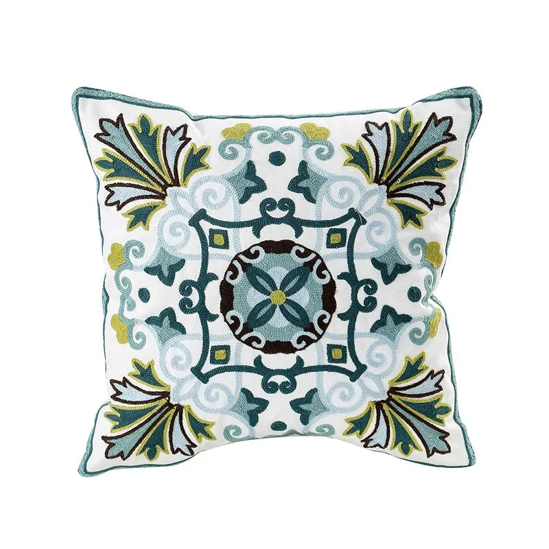 Federa Ricamata in Cotone Canvas con Motivo Floreale Country