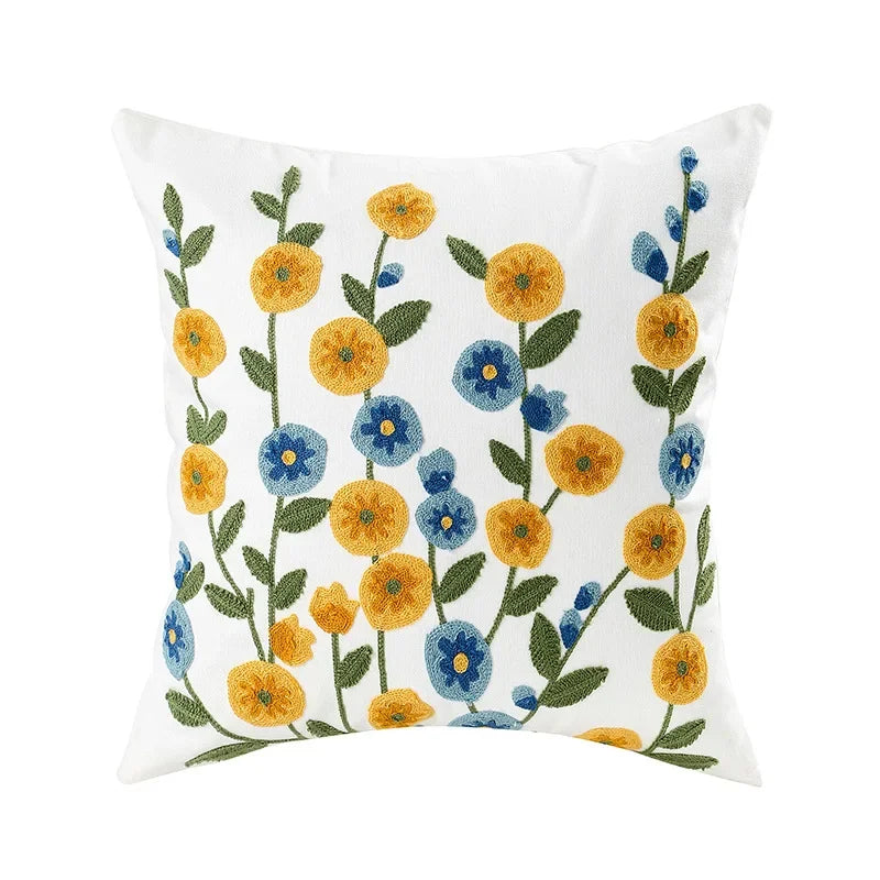 Federa Ricamata in Cotone Canvas con Motivo Floreale Country