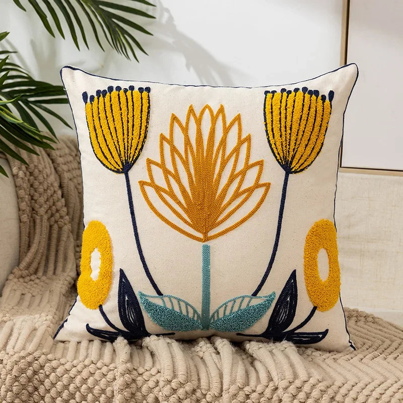 Federa Ricamata in Cotone Canvas con Motivo Floreale Country