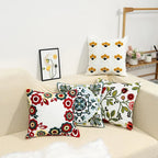 Federa Ricamata in Cotone Canvas con Motivo Floreale Country