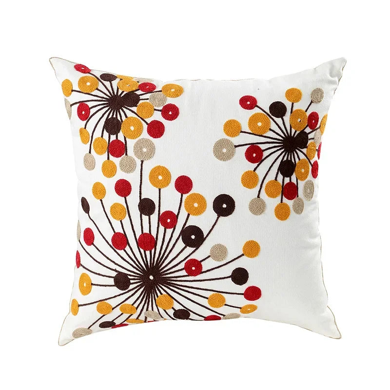 Federa Ricamata in Cotone Canvas con Motivo Floreale Country