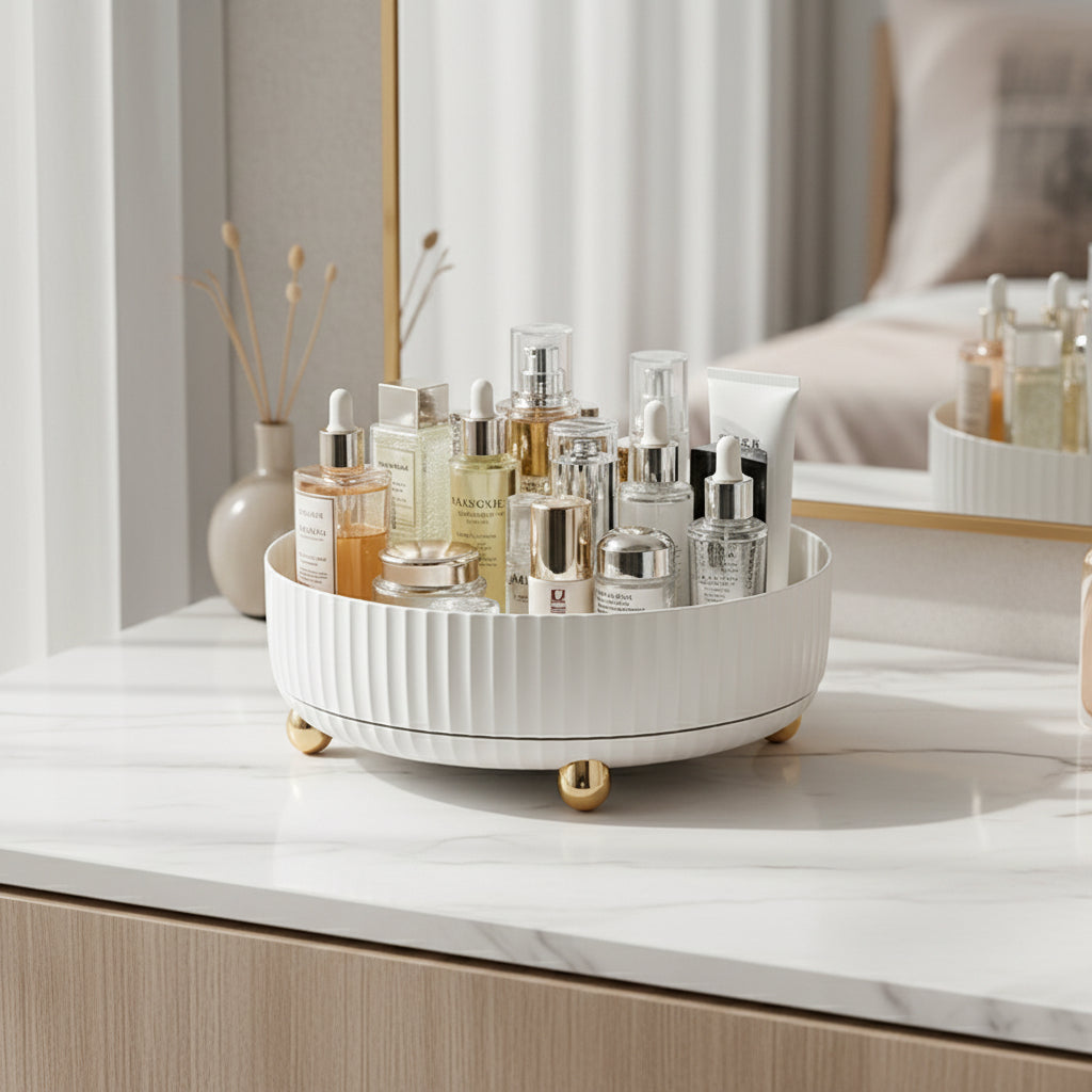 Girevole Vassoio Portaoggetti 360° Bianco per Cucina Bagno Ufficio