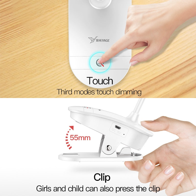 Lampada da Scrivania Dimmerabile con Clip, Ricaricabile USB