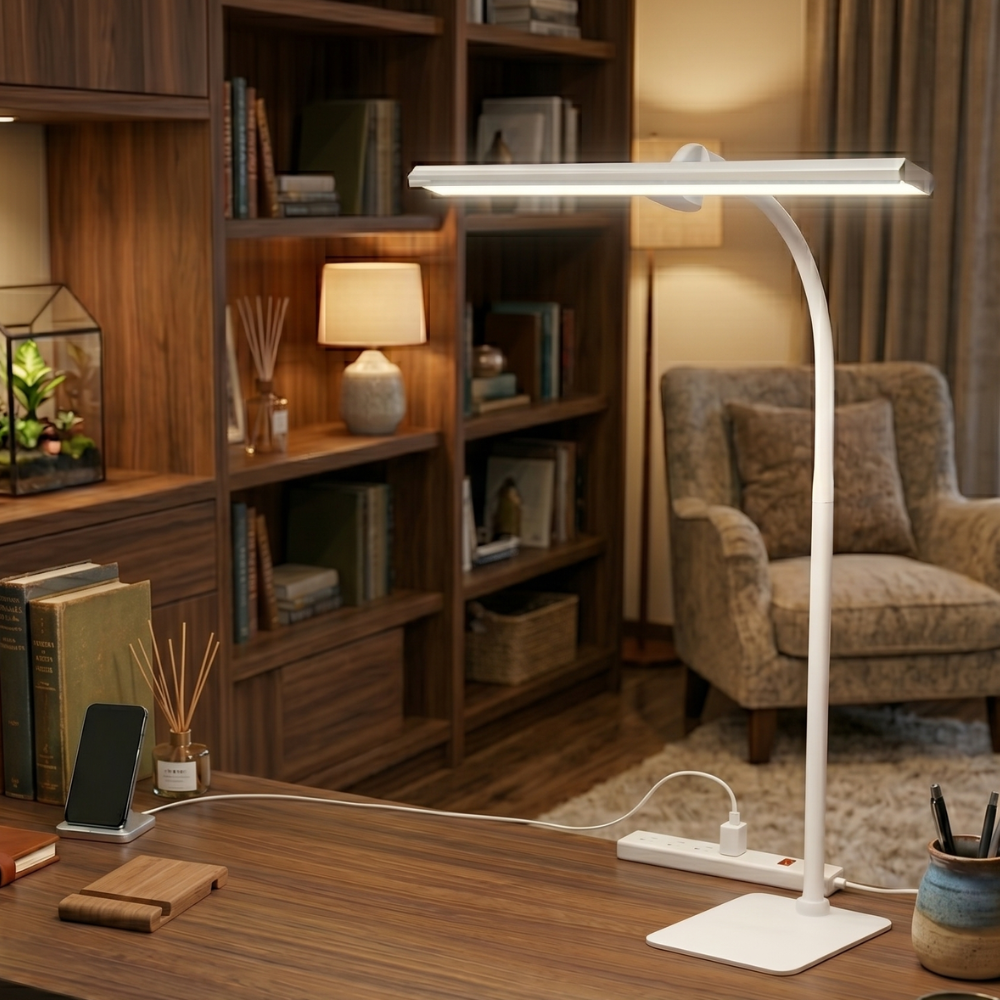 Lampada da Scrivania LED Dimmerabile con Braccio Flessibile Vetro Smerigliato
