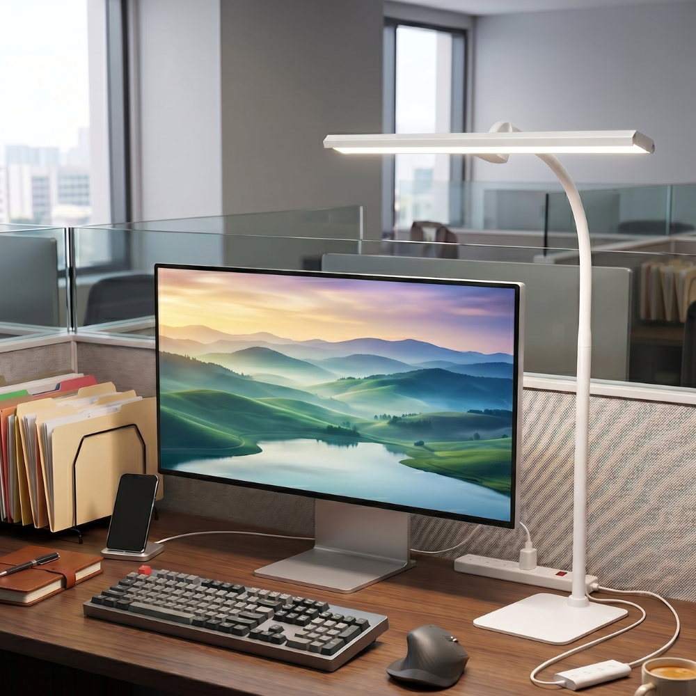 Lampada da Scrivania LED Dimmerabile con Braccio Flessibile Vetro Smerigliato
