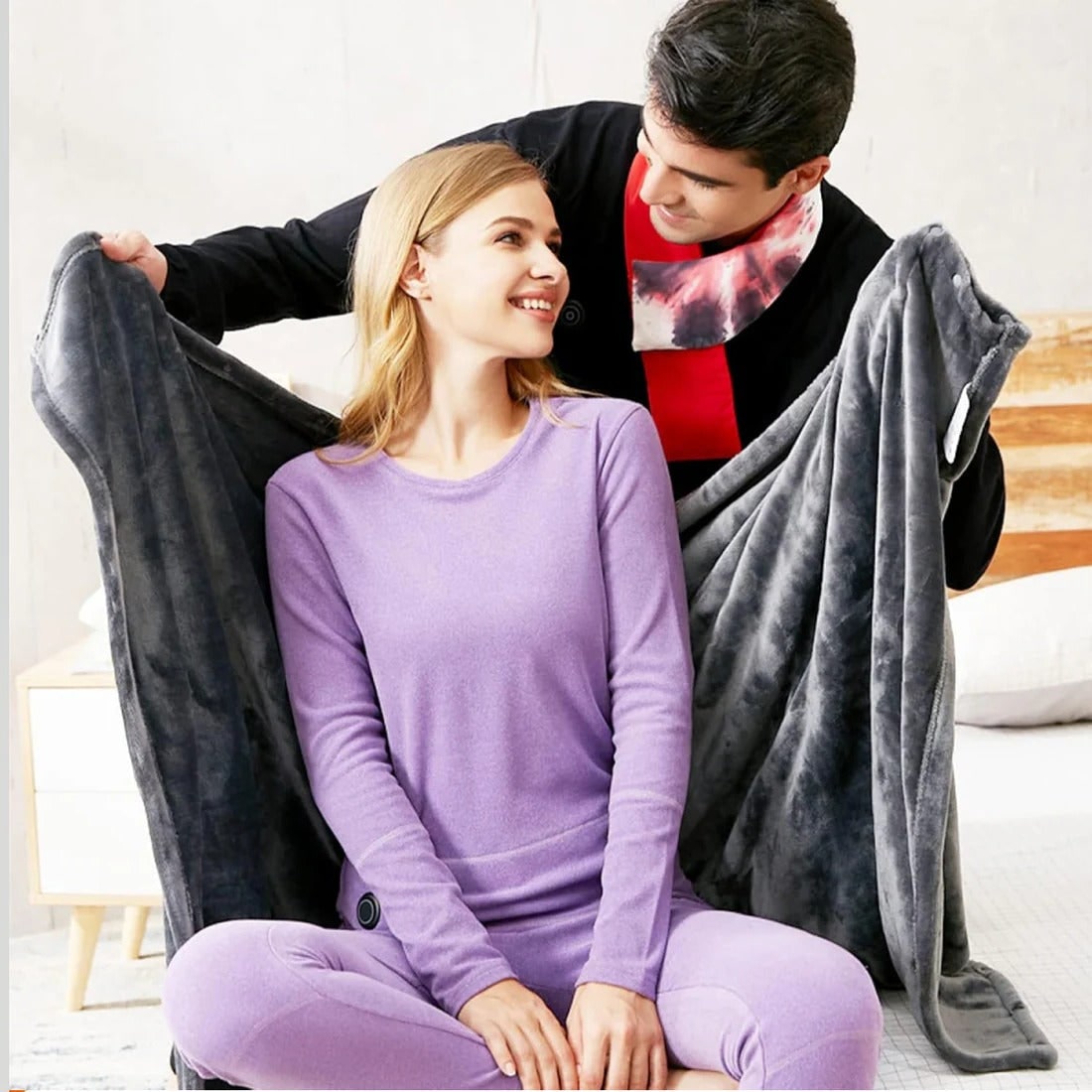 Mantella Riscaldata in Pile con USB e Zip, Coperta Portatile Grigia