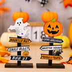 Ornamento in Legno Halloween Fantasma Zucca Dipinto a Mano