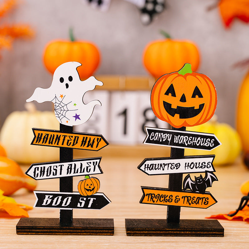 Ornamento in Legno Halloween Fantasma Zucca Dipinto a Mano