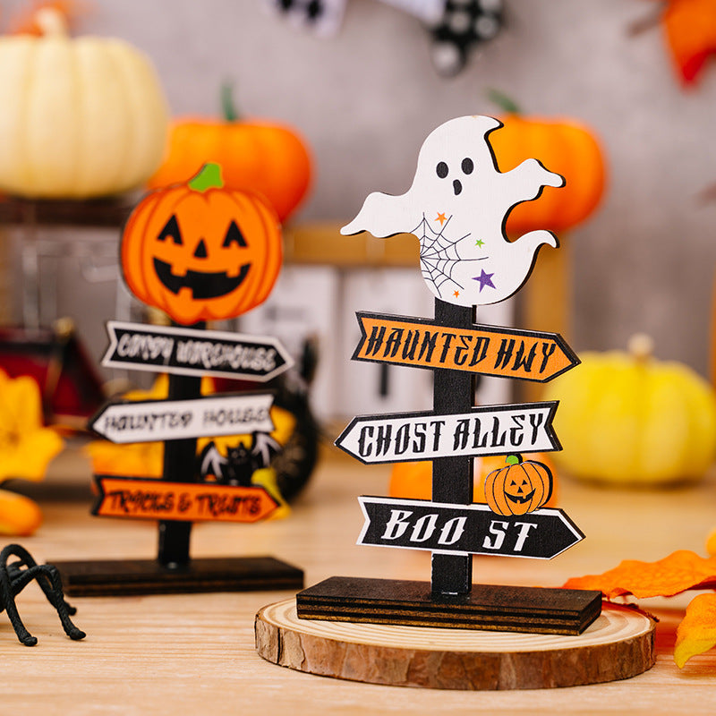 Ornamento in Legno Halloween Fantasma Zucca Dipinto a Mano
