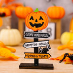 Ornamento in Legno Halloween Fantasma Zucca Dipinto a Mano