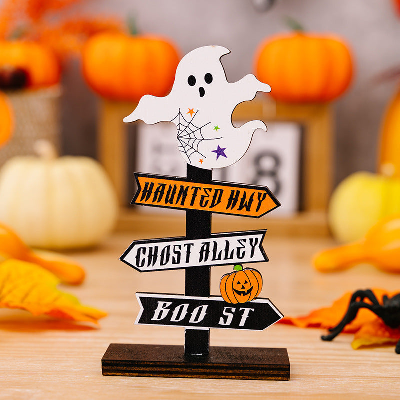 Ornamento in Legno Halloween Fantasma Zucca Dipinto a Mano
