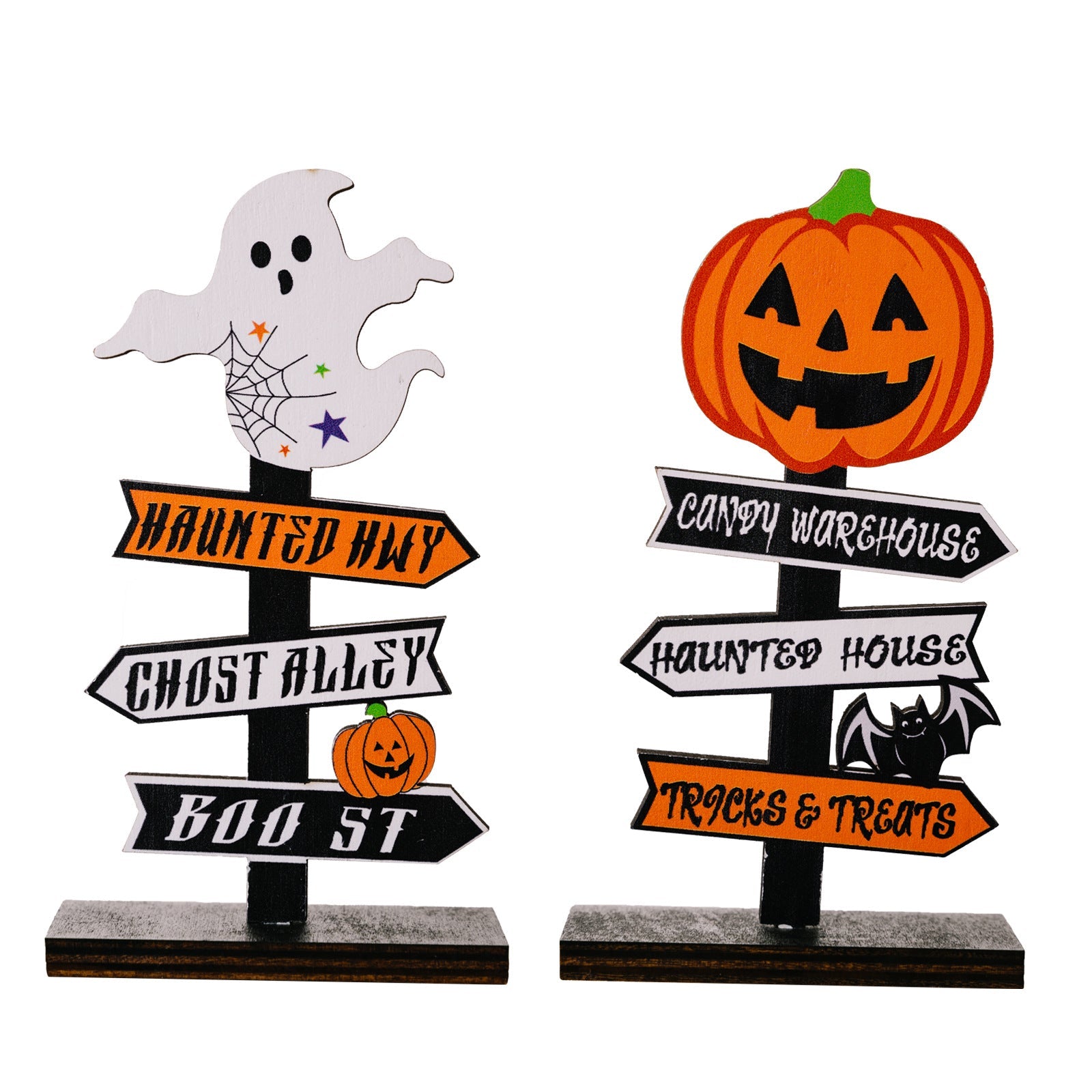 Ornamento in Legno Halloween Fantasma Zucca Dipinto a Mano