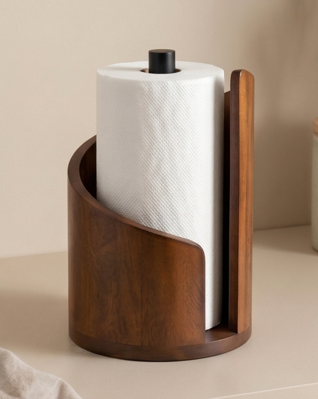 Porta Rotolo da Cucina in Legno Massello, Design Minimal