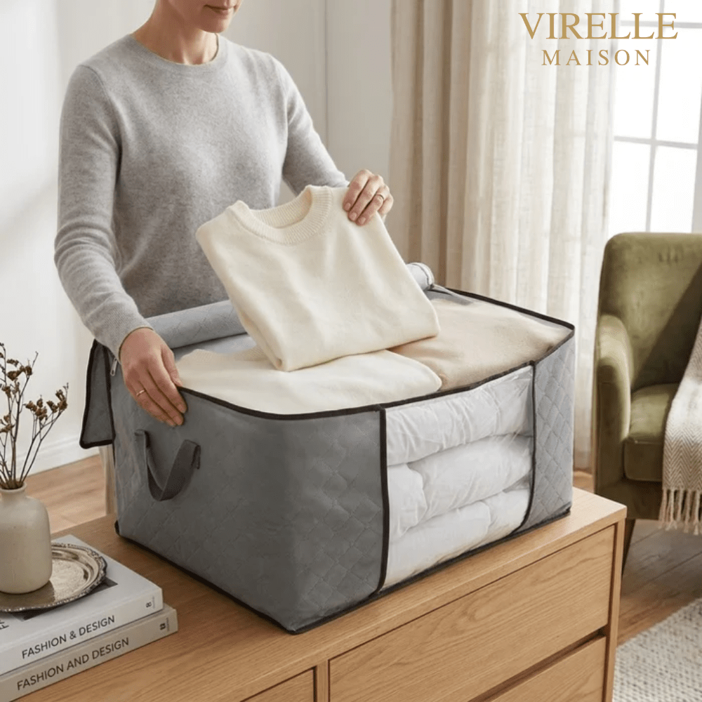 Scatola Organizer Portabiti 60x40x35cm Grigia con Finestra Trasparente