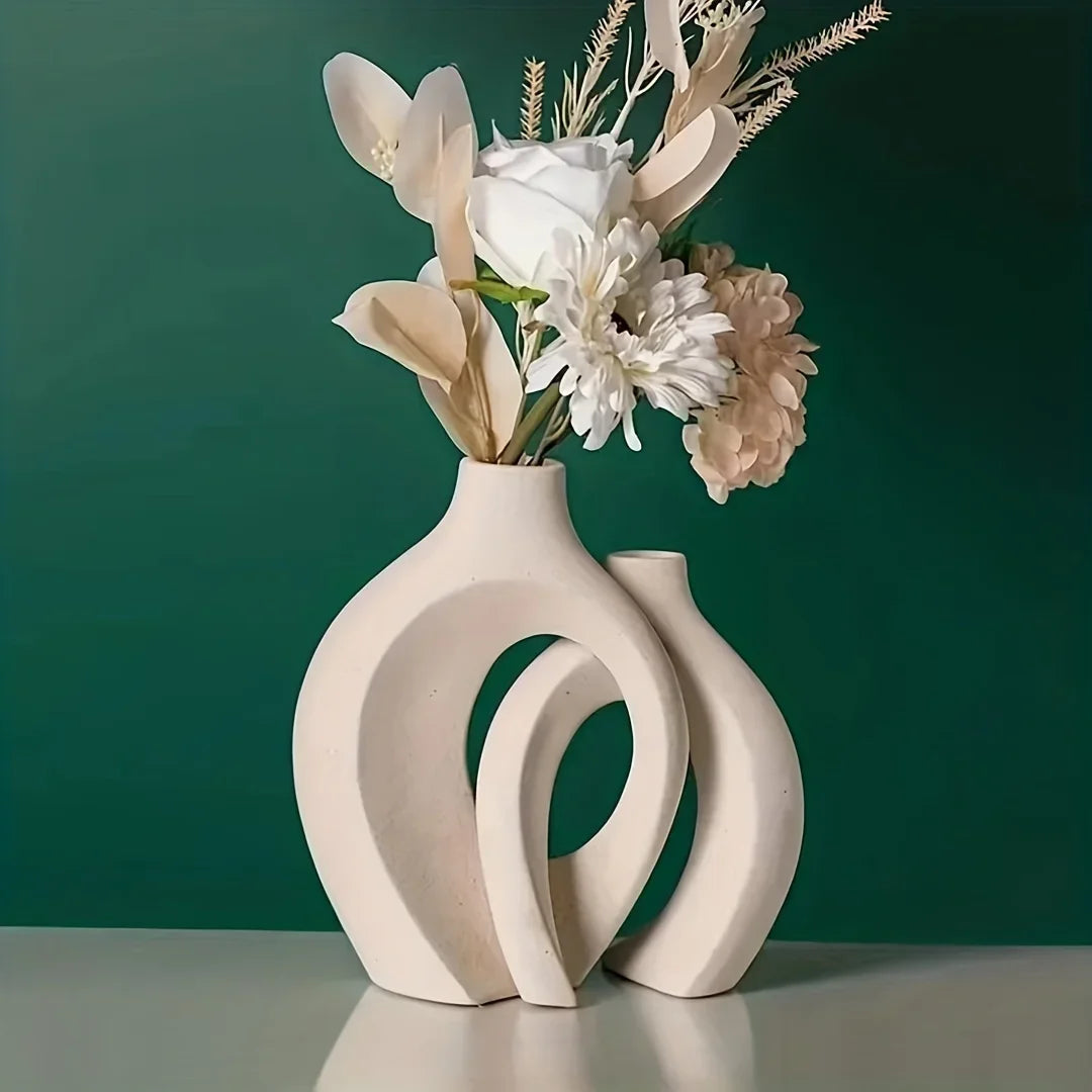 Set 2 Vasi in Ceramica e Porcellana Stile Boho Moderno