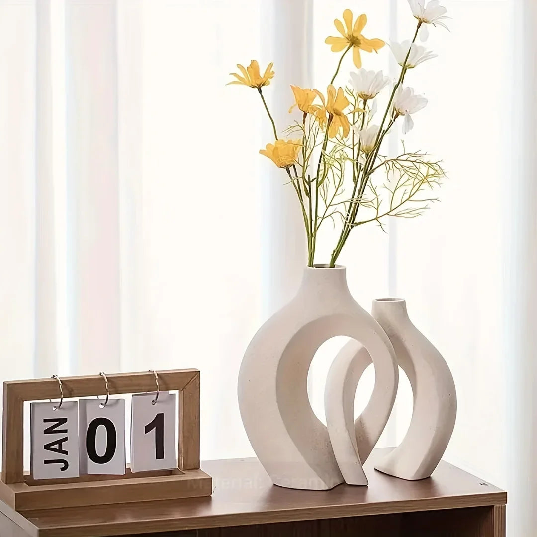 Set 2 Vasi in Ceramica e Porcellana Stile Boho Moderno