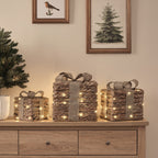 Set 3 Scatole Regalo in Iuta con Micro LED Luminose