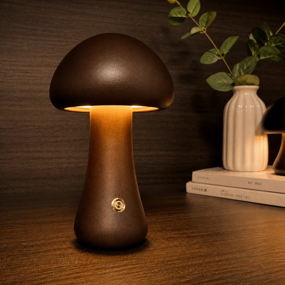 Table Lamp Mushroom Wood Bedside Touch Dimmable Light
