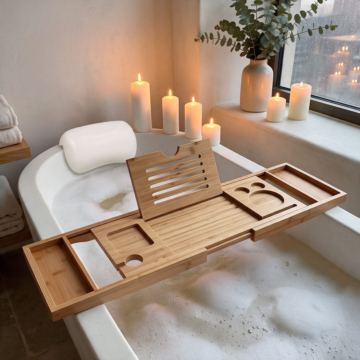 Vassoio Portaoggetti per Vasca da Bagno in Bambù Estensibile