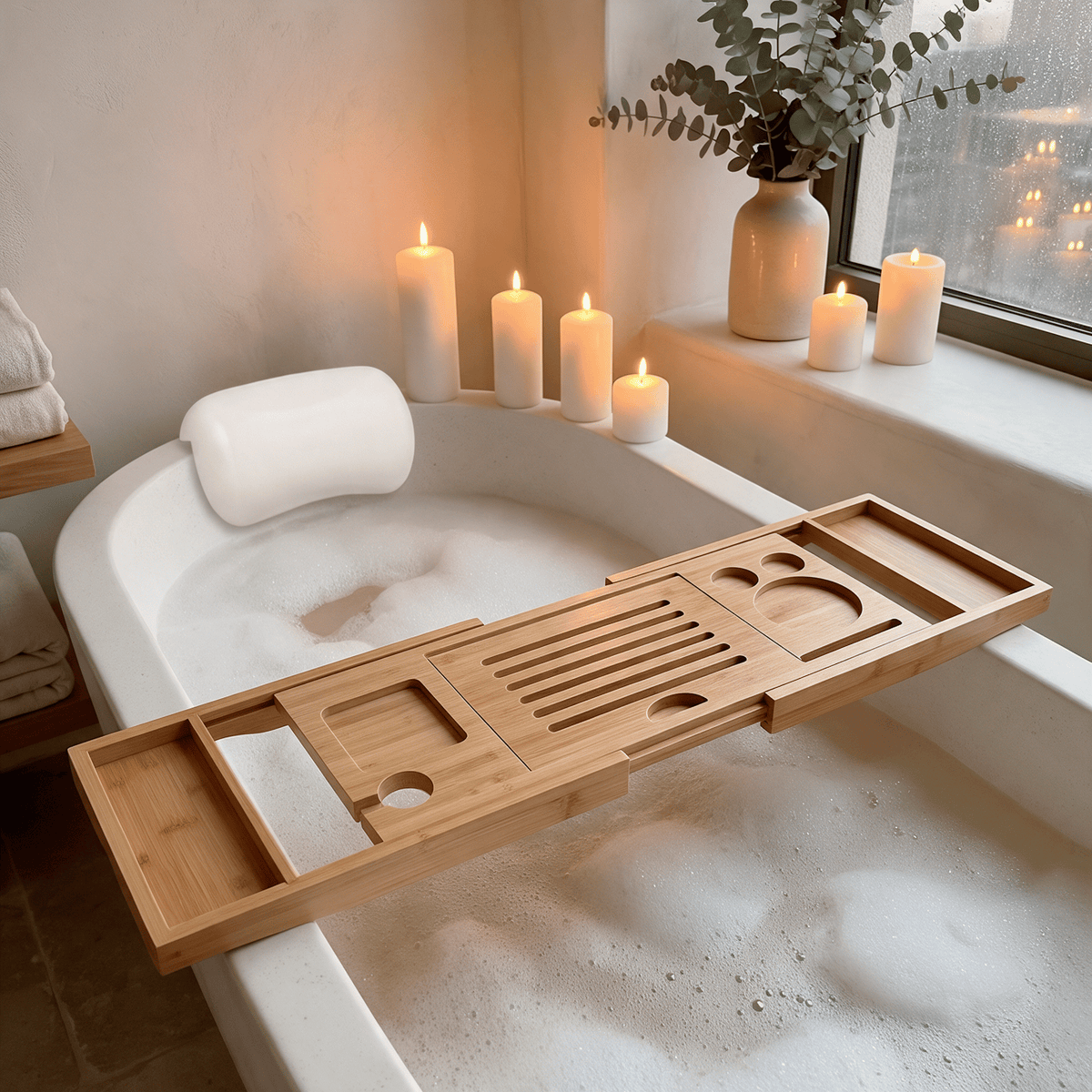 Vassoio Portaoggetti per Vasca da Bagno in Bambù Estensibile