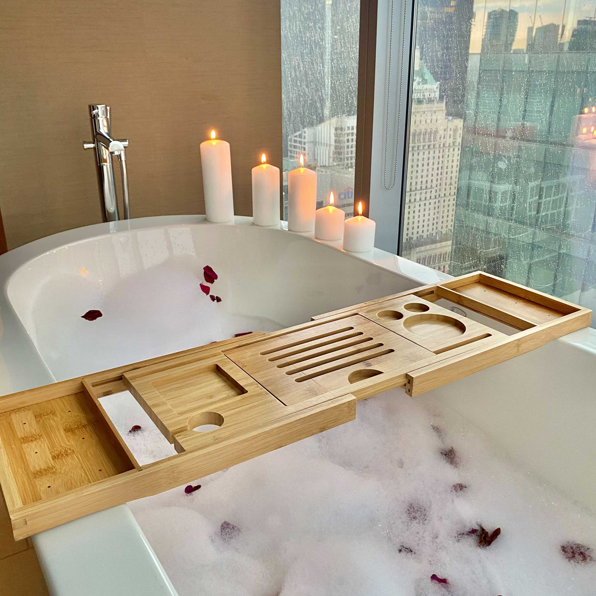 Vassoio Portaoggetti per Vasca da Bagno in Bambù Estensibile